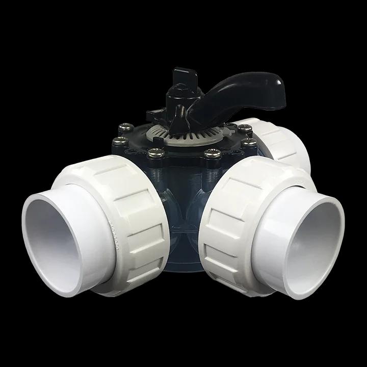 3-Way Diverter Valve, 2-Inch, Clear PVC, with Unions