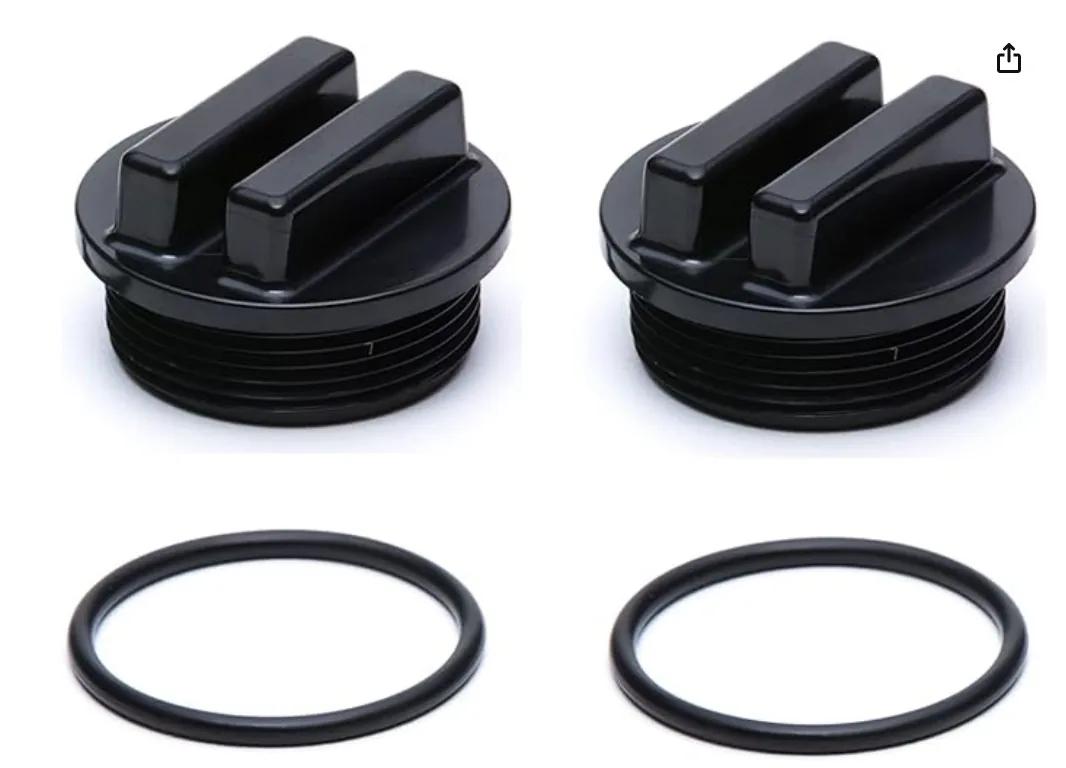 Filter Drain Plug Cap with O-Ring, 1.5-Inch, Black (2-Pack)