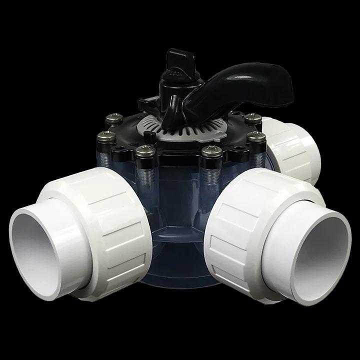 3-Way Diverter Valve with Unions, 1.5-Inch Socket, Clear PVC, Compatible with CMP