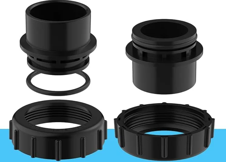 Pool Valve Adaptor Replacement Kit for Cartridge & D.E. Filters, Black (2-Pack)