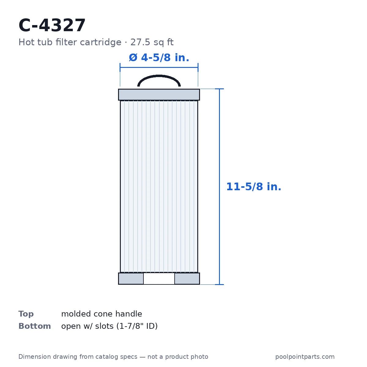 Hot Tub Filter Cartridge, 27.5 Sq Ft, 4-5/8 x 11-5/8 In., Replacement for Unicel C-4327